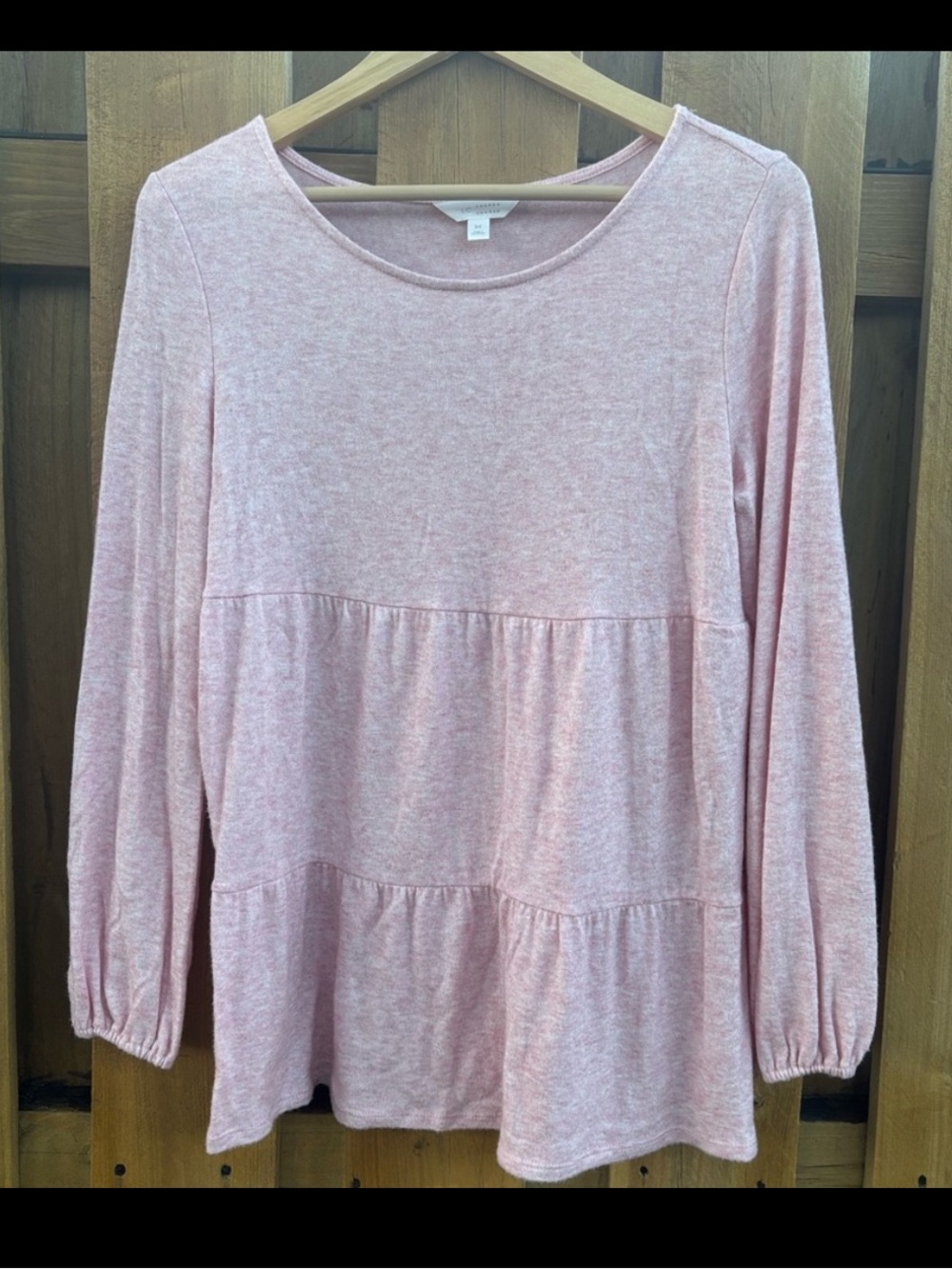 LC Lauren Conrad Women's Blush Pink Long Sleeve Tiered Top